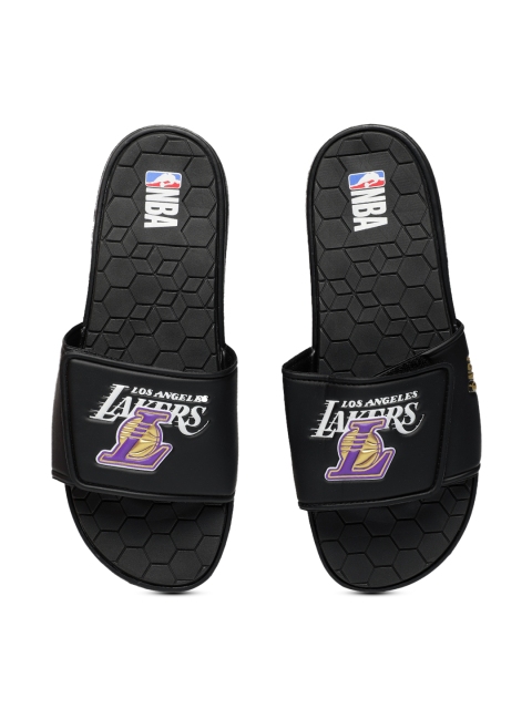 

NBA Men Black & White Los Angeles Lakers Printed Sliders