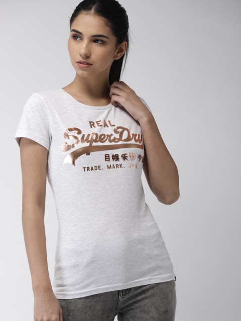 

Superdry Women White Printed Round Neck T-shirt