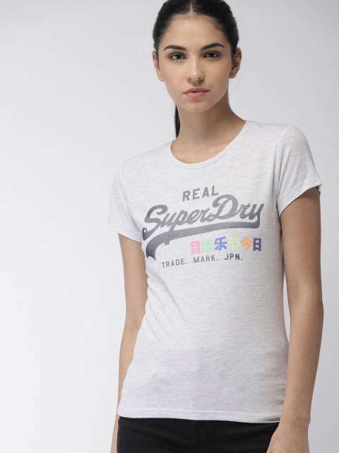 

Superdry Women White Printed Round Neck T-shirt