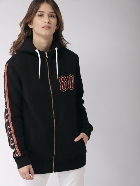 

Superdry Women Black Solid Embellished Hooded Sweatshirt