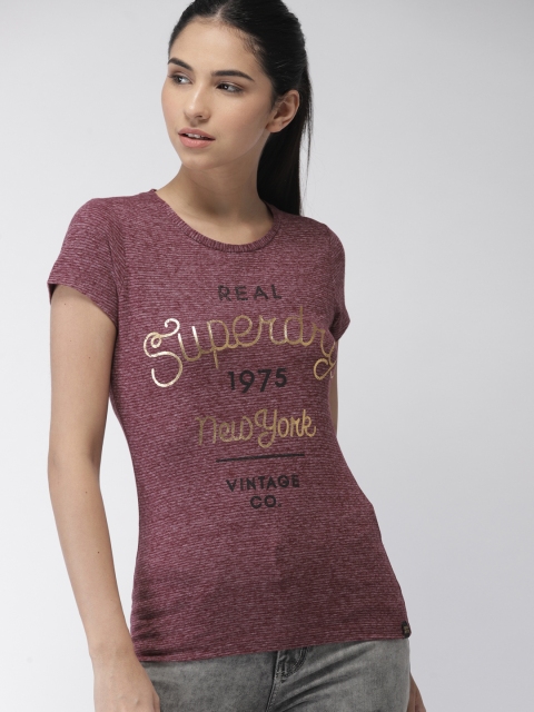 

Superdry Women Burgundy Printed Round Neck T-shirt