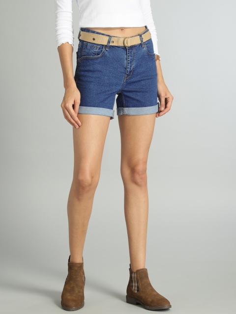 

Roadster Women Blue Solid Regular Fit Denim Shorts
