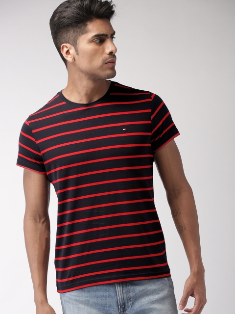 

Tommy Hilfiger Men Navy Blue & Red Striped Slim T-shirt