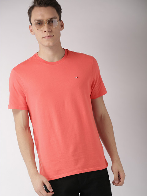 

Tommy Hilfiger Men Coral Red Solid T-shirt
