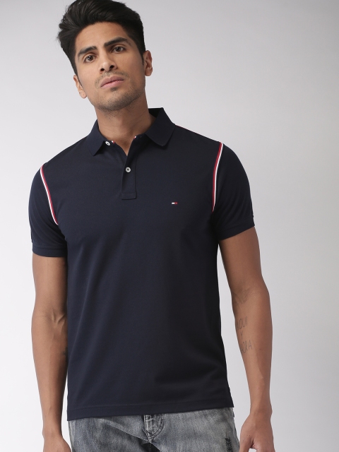 

Tommy Hilfiger Men Navy Blue Solid Polo Collar T-shirt