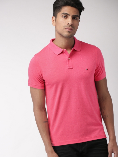 

Tommy Hilfiger Men Pink Solid Slim Fit Polo Collar Pure Cotton T-shirt