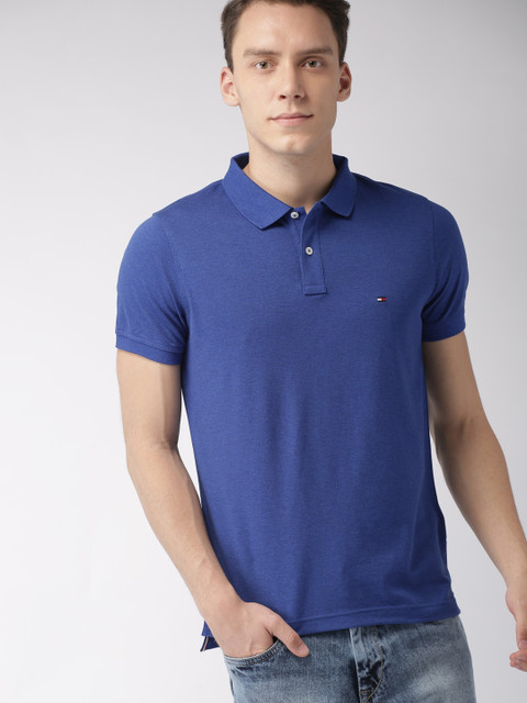 

Tommy Hilfiger Men Blue Solid Slim Fit Polo Collar T-shirt