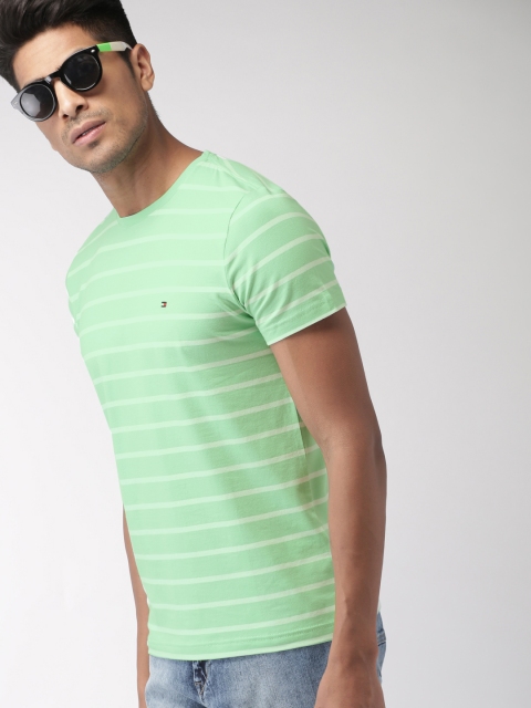 

Tommy Hilfiger Men Green Striped Round Neck T-shirt