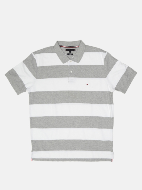 

Tommy Hilfiger Men Grey & White Striped Polo Collar T-shirt