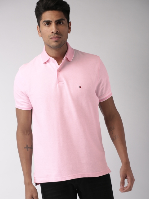 

Tommy Hilfiger Men Pink Solid Polo Collar T-shirt