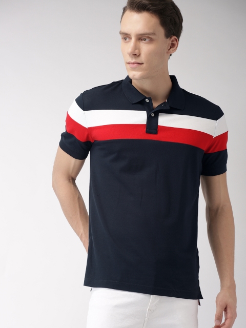 

Tommy Hilfiger Men Navy Blue Colourblocked Polo Collar T-shirt