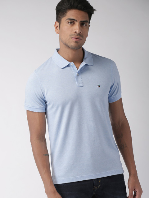 

Tommy Hilfiger Men Blue Solid Slim Fit Polo Collar T-shirt
