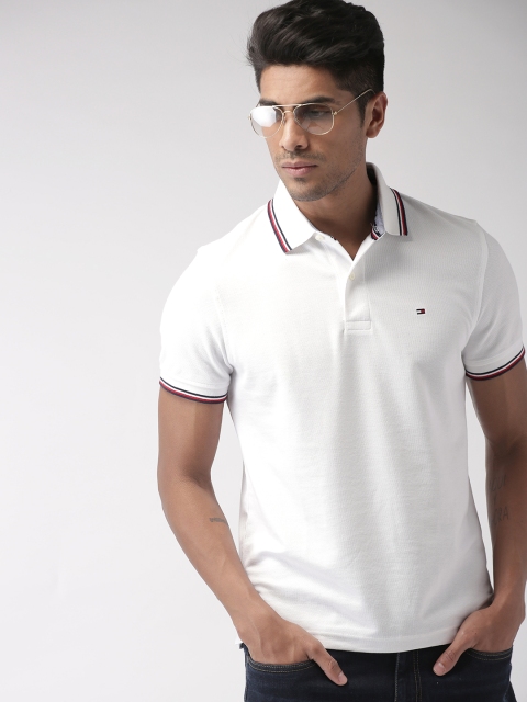 

Tommy Hilfiger Men White Solid Polo Collar T-shirt