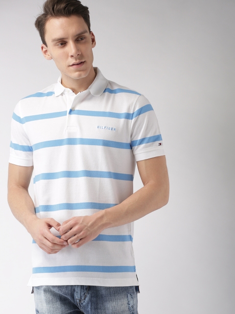 

Tommy Hilfiger Men White Striped Polo Collar T-shirt
