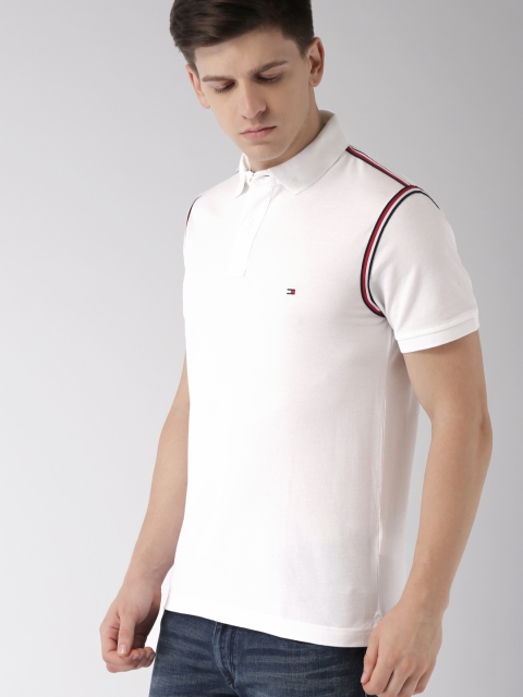 

Tommy Hilfiger Men White Slim Fit Solid Polo Pure Cotton T-shirt