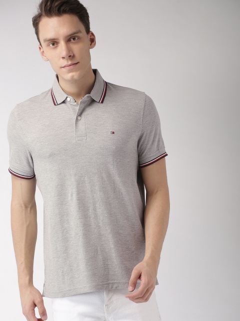 

Tommy Hilfiger Men Grey Melange Solid Polo Collar T-shirt