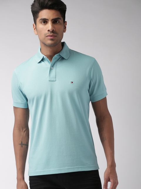 

Tommy Hilfiger Men Blue Solid Polo Collar T-shirt