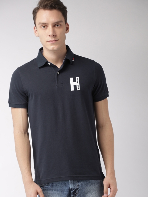 

Tommy Hilfiger Men Navy Blue Solid Slim Fit Polo Collar T-shirt