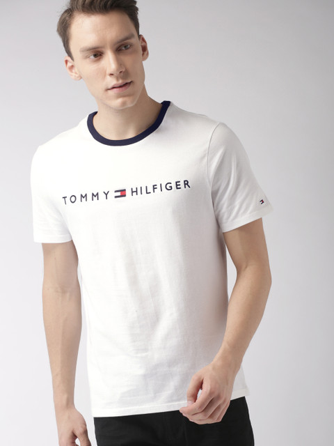 

Tommy Hilfiger Men White Printed Round Neck Pure Cotton T-shirt