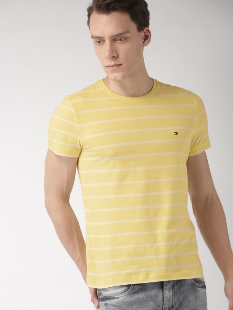 

Tommy Hilfiger Men Yellow & White Striped Round Neck Slim Fit T-shirt