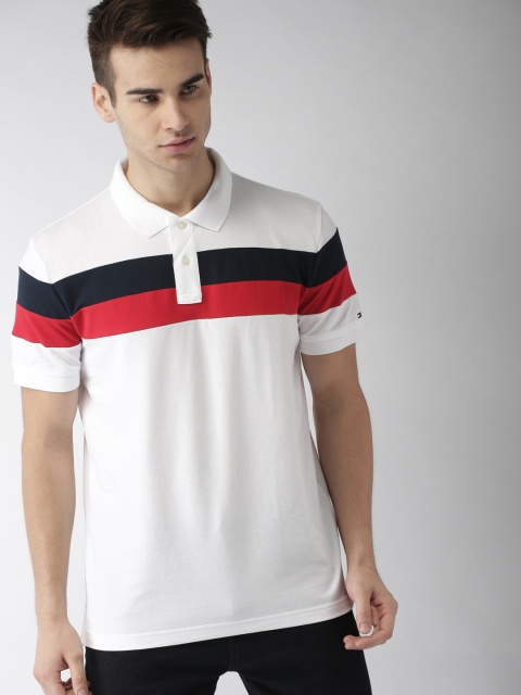 

Tommy Hilfiger Men White & Red Colourblocked Polo T-shirt