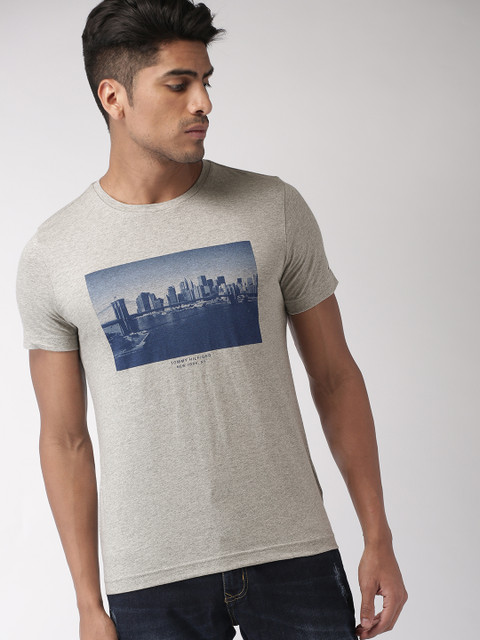 

Tommy Hilfiger Men Grey Melange Printed Round Neck T-shirt