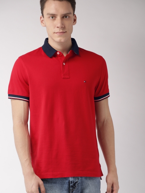 

Tommy Hilfiger Men Red Solid Polo Collar T-shirt