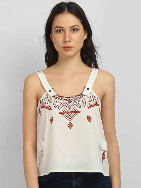 

LA LOFT Women Off-White Printed A-Line Top
