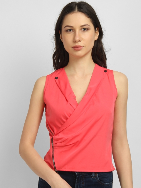 

LA LOFT Women Pink Solid Wrap Top