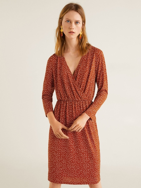 

MANGO Women Rust Orange Printed Wrap Dress