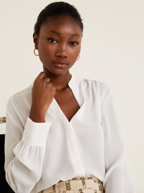 

MANGO Women White Semi-Sheer Solid Casual Shirt