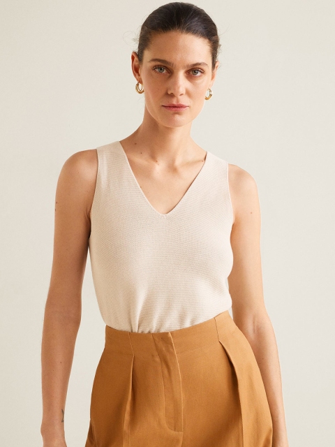 

MANGO Women Beige Solid Top