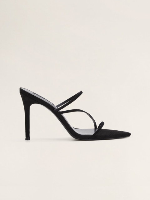 

MANGO Women Black Leather Solid Heels