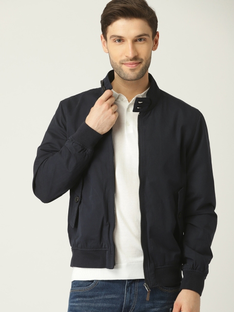 

MANGO MAN Navy Blue Solid Bomber Jacket