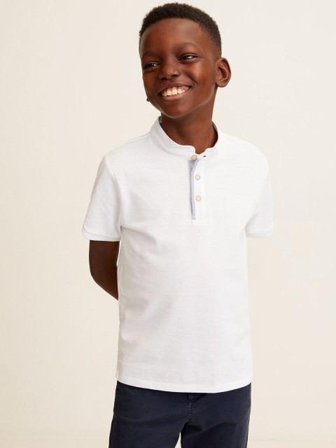 

Mango Kids Boys White Solid Stand Collar T-shirt