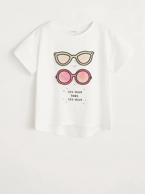 

Mango Kids Girls White Printed Round Neck T-shirt