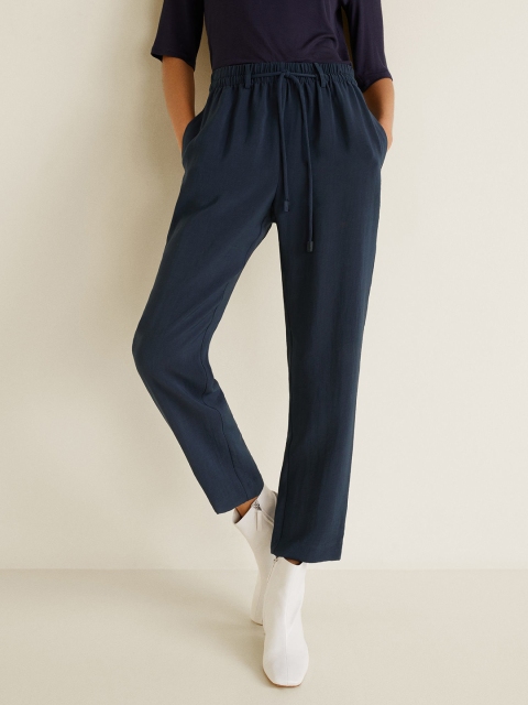 

MANGO Women Navy Blue Regular Fit Solid Cropped Trousers