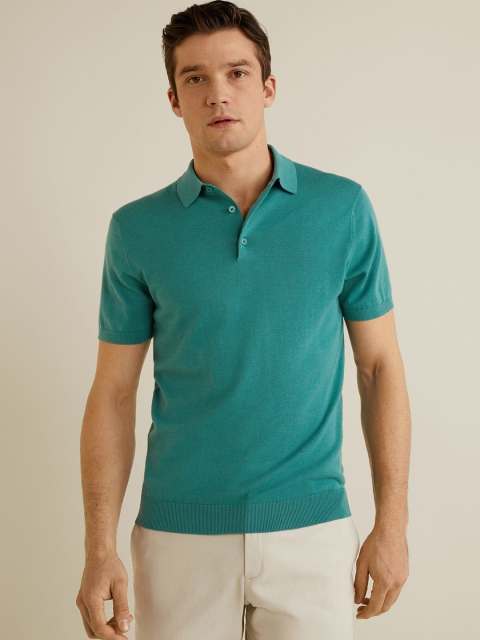 

MANGO MAN Green Solid Polo Collar T-shirt