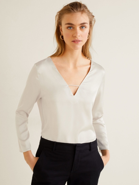 

MANGO Women Off-White Solid Top