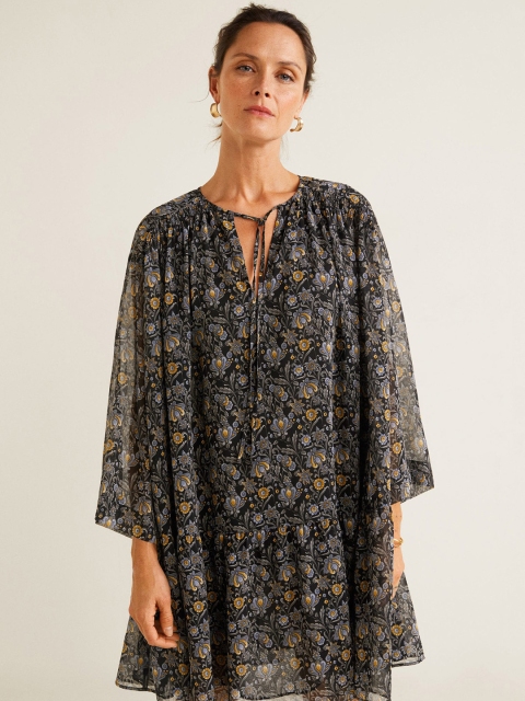 

MANGO Women Black & Grey Printed A-Line Dress
