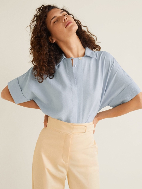 

MANGO Women Blue Regular Fit Solid Casual Shirt