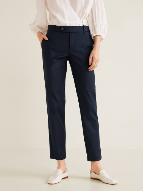 

MANGO Women Navy Blue Regular Fit Solid Cropped Trousers