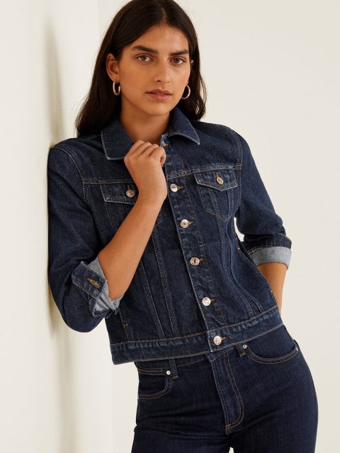 

MANGO Women Navy Blue Solid Denim Jacket