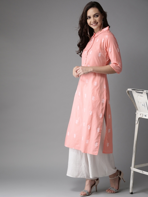 

HERE&NOW Women Peach-Coloured Printed Straight Kurta