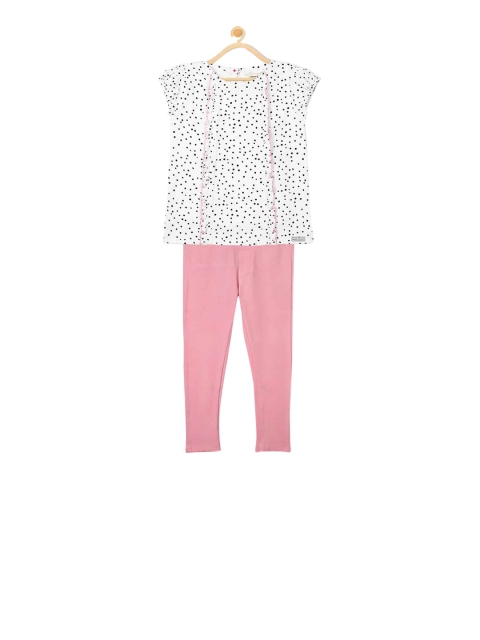 

Cherry Crumble Girls White & Pink Printed Top with Pyjamas