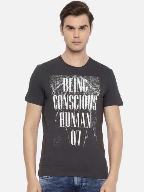 

Being Human Clothing Men Grey Printed Round Neck T-shirt