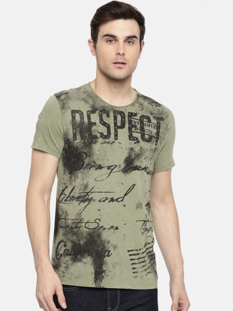 

Being Human Clothing Men Olive Green Printed Round Neck Pure Cotton T-shirt