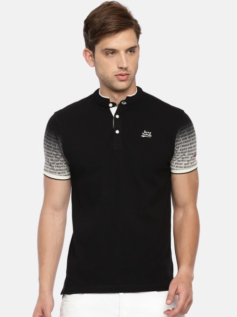 

Being Human Men Black Solid Mandarin Collar T-shirt