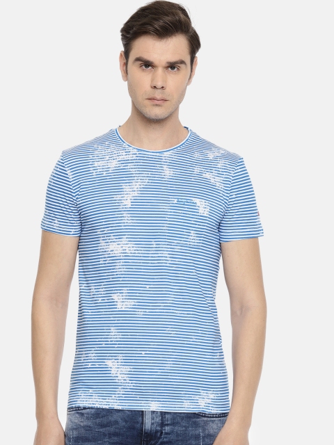 

Being Human Men White & Blue Striped Round Neck T-shirt