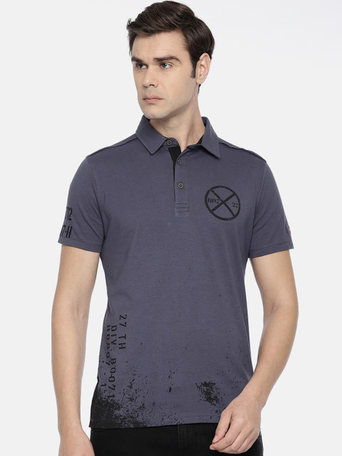 

Being Human Clothing Men Purple Printed Polo Collar T-shirt